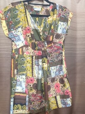 Fashion Magazine Olive Green Multi-Color Patchwork Tunic